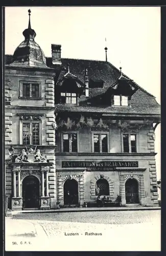 AK Luzern, Rathaus mit Exposition des Beaux-Arts