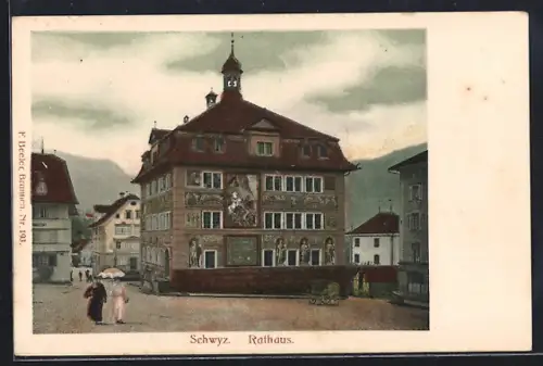 AK Schwyz, Rathaus mit Strassenpartie
