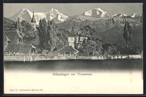 AK Hilterfingen am Thunersee, Uferpartie mit Bergen