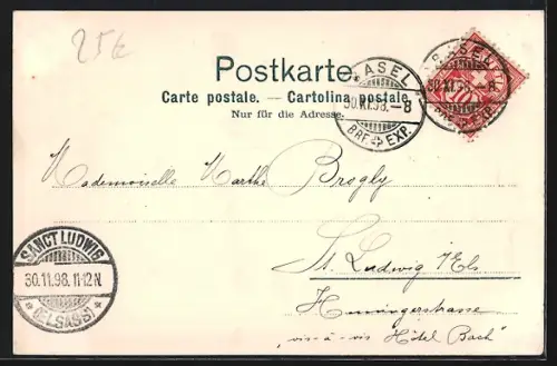 Lithographie Basel, Generalansicht mit Kirche