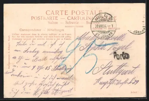 AK Basel, Kirche, Brücke und Uferpartie in Jahreszahl 1905, Neujahrsgruss, Passepartout