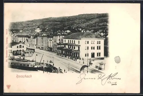 AK Rorschach, Strassenpartie mit Geschäften