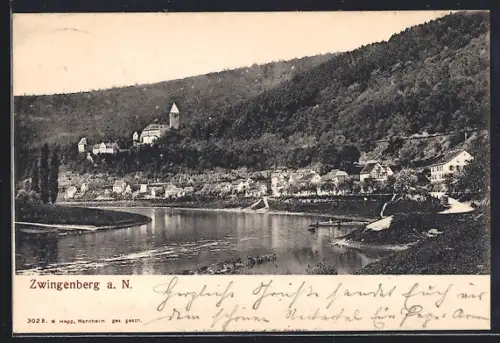 AK Zwingenberg a. N., Uferpartie mit Schloss