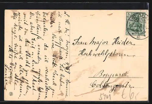 AK St. Goar, Uferpartie mit Dampfboot