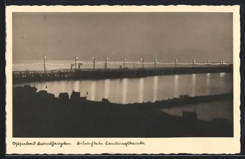 AK Brunshaupten /Ostsee, Beleuchtete Landungsbrücke