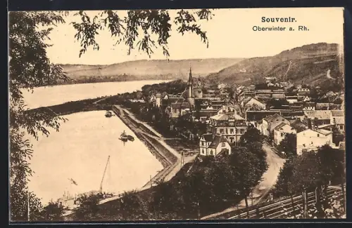 AK Oberwinter, Ortsansicht mit dem Rhein