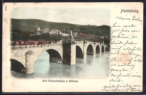 AK Heidelberg, Alte Neckarbrücke und Schloss