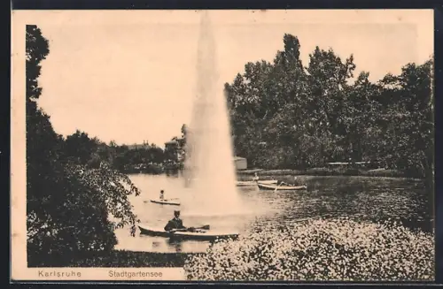 AK Karlsruhe, Stadtgartensee mit Booten