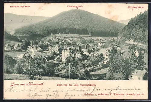 AK Herrenalb, Blick von der Villa Hummelsburg mit Wurstberg, Schweizerkopf und Aizenberg