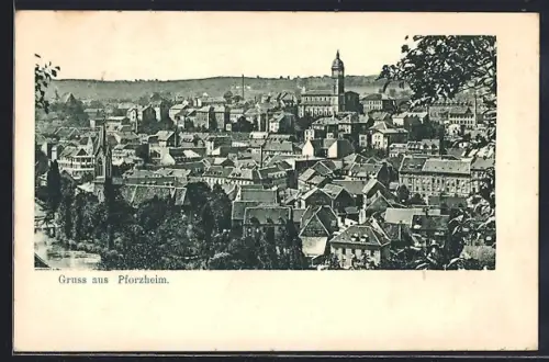 AK Pforzheim, Teilansicht mit Kirche