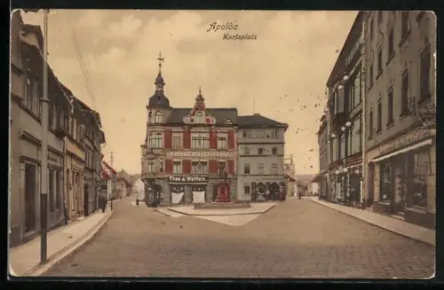AK Apolda, Karlsplatz mit Geschäften