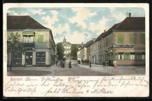 AK Rastatt, Schlossstrasse mit Gasthaus zur goldnen Waage