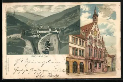 Künstler-AK Carl Münch: Wolfach, Gesamtansicht und Rathaus
