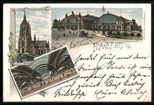 Lithographie Frankfurt a. M., Hauptbahnhof, Bahnhof Inneres, Dom