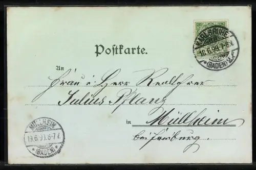 Mondschein-Lithographie Karlsruhe, Totalansicht mit Schloss