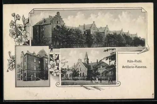 AK Köln-Riehl, Gebäudeansichten der Artillerie-Kaserne
