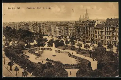 AK Köln-Neustadt, Deutscher Ring mit Fontäne, Südseite