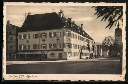 AK Erding /Obb., Rathaus mit Kohlengeschäft M. Lehmer & Co.