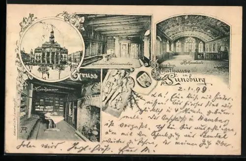 AK Lüneburg, Rathaus, Innenansichten Körkammer und Zimmer im Kämmereibau