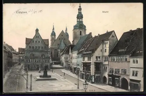 AK Eisleben, Markt mit Denkmal
