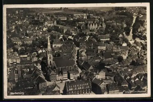 AK Merseburg, Teilansicht mit Kirche, Fliegeraufnahme