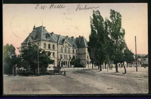 AK Querfurt, Bürgerschule mit Strassenpartie