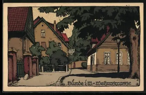 Steindruck-AK Bünde i. W., Wehmstrasse
