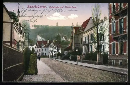 AK Saarbrücken, Talstrasse mit Winterberg