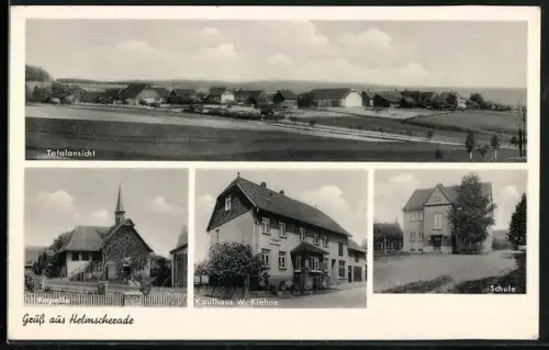 AK Helmscherode, Kaufhaus W. Kiehne, Kapelle, Schule