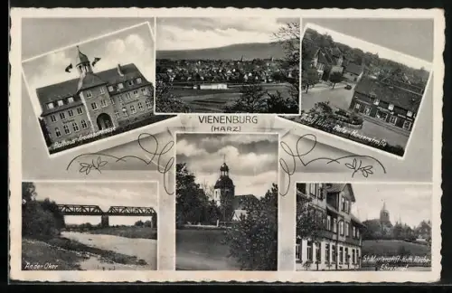 AK Vienenburg /Harz, Rathaus mit Kreissparkasse, An der Oker, Platz und Kaiserstrasse