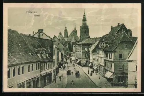 AK Eisleben, Strassenpartie am Markt mit Geschäften