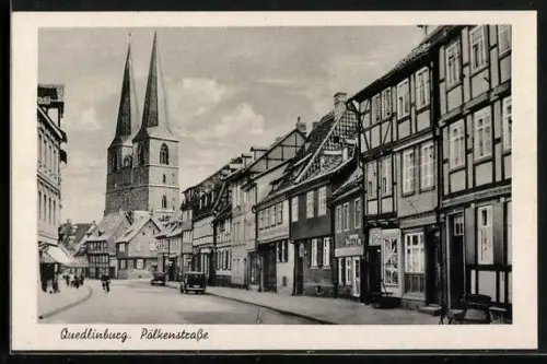 AK Quedlinburg, Pölkenstrasse mit Kirche