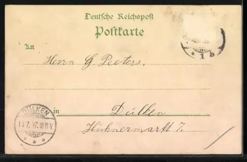 Lithographie Köln, Theater, Rathaus, Bismarck-Denkmal