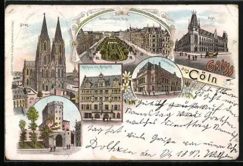 Lithographie Köln, Kaiser Wilhelm Ring, Severinsthor, Stadttheater