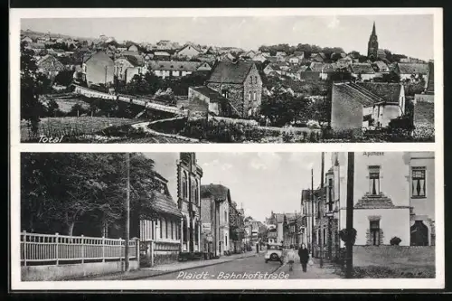 AK Plaidt, Bahnhofstrasse mit Geschäft und Apotheke, Totalansicht