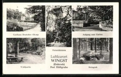 AK Wingst /Dobrock, Gasthaus Deutscher Olymp, Fernsichtsturm, Steingrab