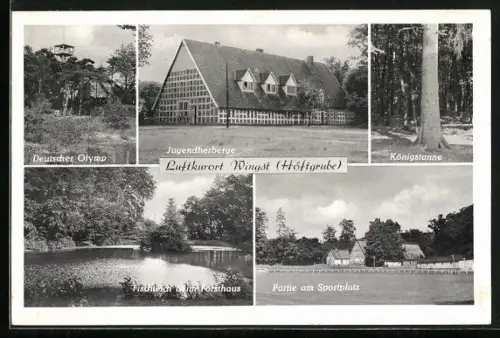 AK Wingst /Höftgrube, Deutscher Olymp, Jugendherberge, Königstanne, Fischteich am Forsthaus