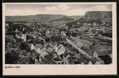 AK Gerolstein /Eifel, Ortsansicht mit Kirche und Bahnanlagen