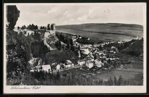 AK Schönecken /Eifel, Burg Schönecken und Ortsansicht