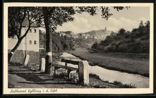 AK Kyllburg i. d. Eifel, Flusslandschaft, Stadtansicht