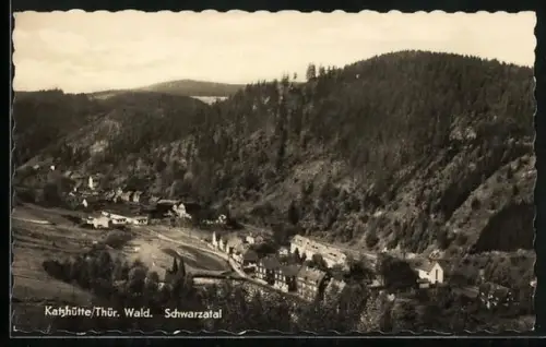 AK Katzhütte /Thür. Wald, Schwarzatal, Ortsansicht, Berge, Wälder