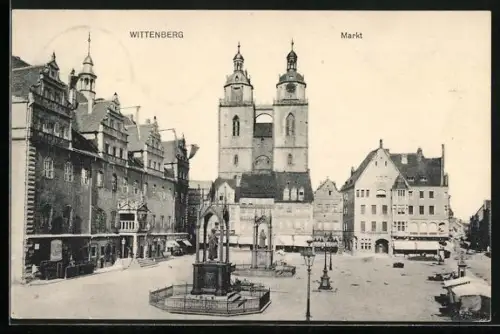 AK Wittenberg / Elbe, Markt, Stadtkirche, Lutherdenkmal