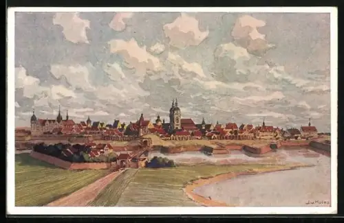 Künstler-AK Wittenberg / Elbe, Stadtansicht zur Zeit Luthers