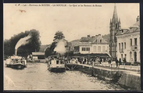 AK La Bouille, Le Quai et les Bateaux de Rouen