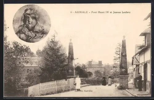 AK Aumale, Pont Henri IV et Jeanne Leclerc et rue animée