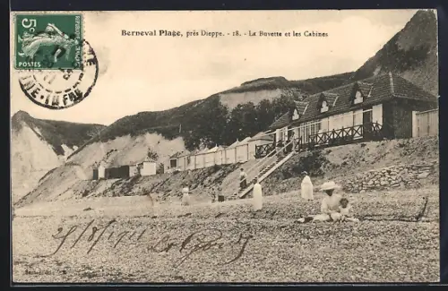 AK Berneval Plage, La Buvette et les Cabines