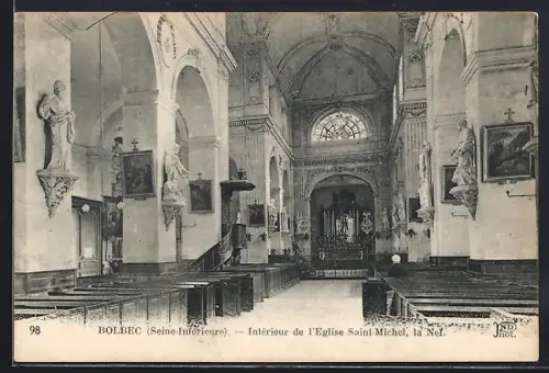 AK Bolbec /Seine-Inférieure, Intérieur de l`Église Saint-Michel, la Nef