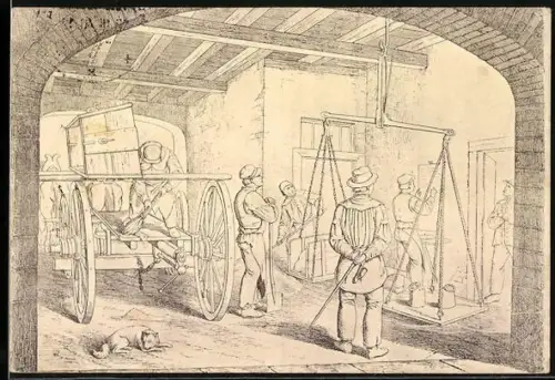 AK Arbeiter im Bergbau beim Wiegen des gewonnenen Erzes