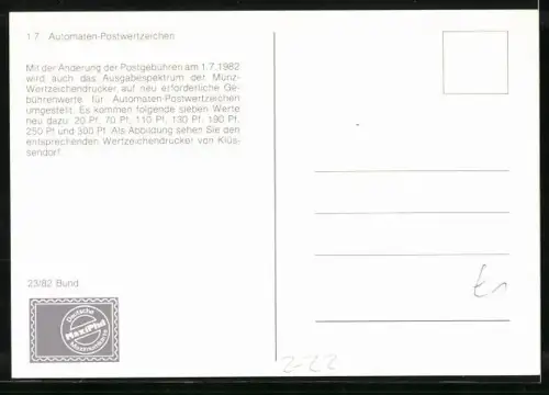 AK Automaten-Postwertzeichen, Wertzeichendrucker von Klüssendorf, Postgeschichte