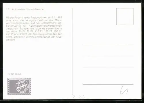 AK Automaten-Postwertzeichen, Wertzeichendrucker von Klüssendorf